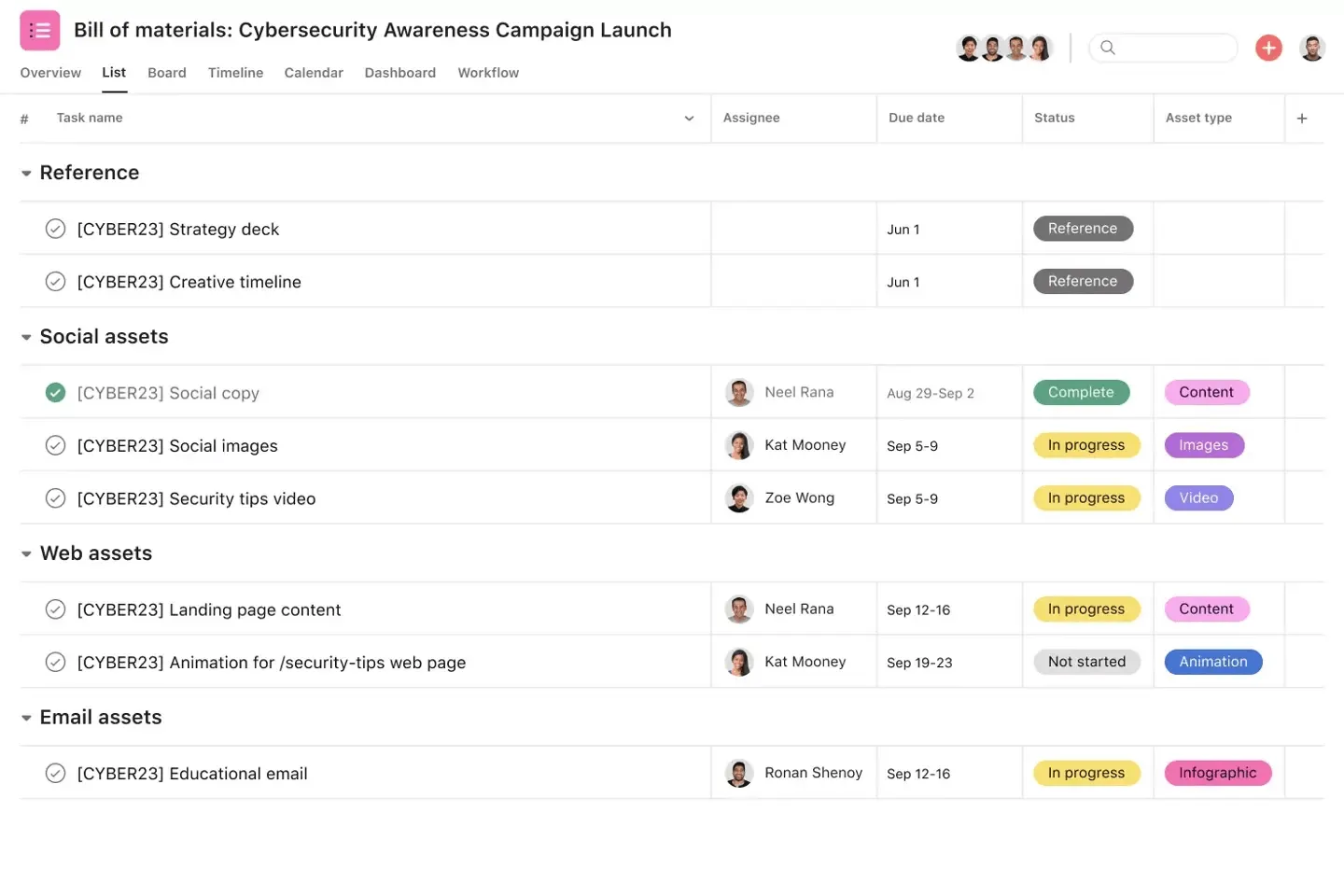 Asana Marketing Templates: Design Project Plan Template