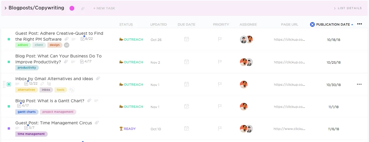 filtre enregistré dans ClickUp