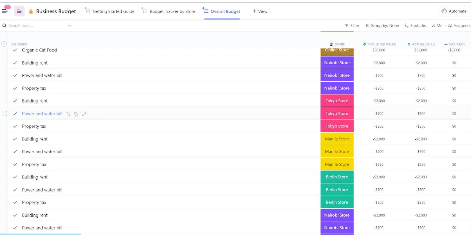 ClickUp Business Budget Template