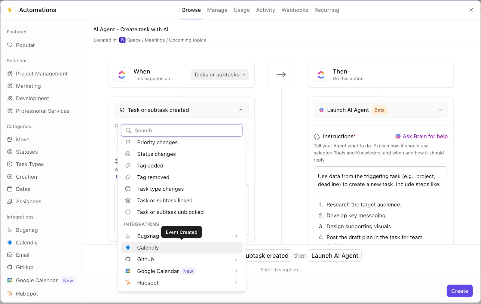 Integrace ClickUp + Calendly: přihlášení do Calendly