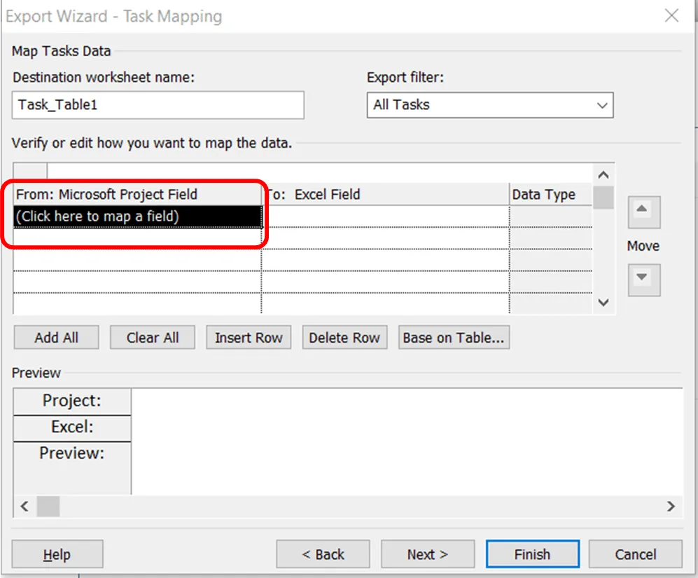 สร้างแผนที่ฟิลด์
วิธีส่งออกโปรเจกต์จาก MS Project ไปยัง Excel