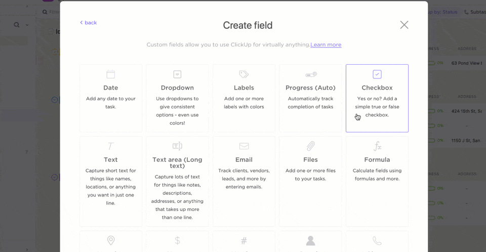 Adicionando campos personalizados nos formulários do ClickUp