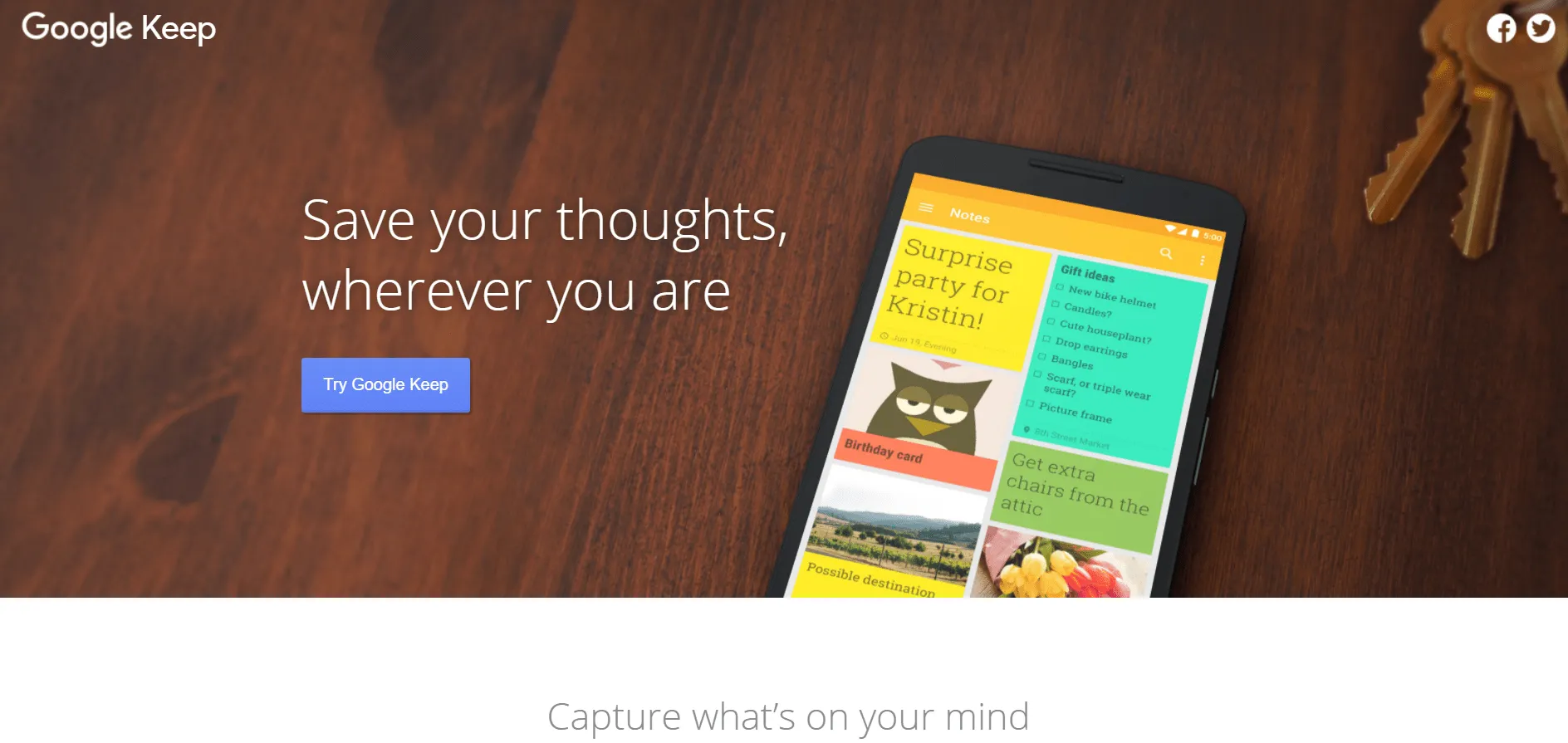 Página de inicio de Google Keep