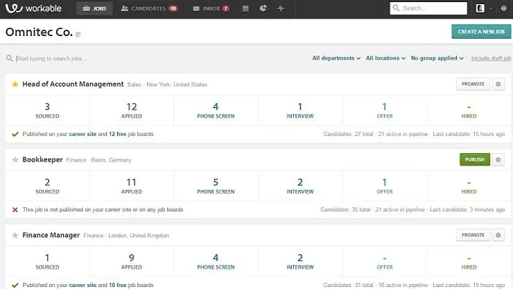 Workable HR CRM pro vyhledávání a nábor kandidátů