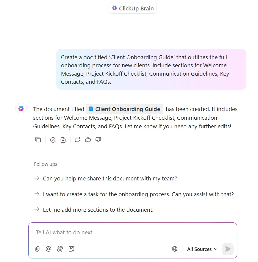 ClickUp Brain: AI 에이전트가 감지하는 내부 모델