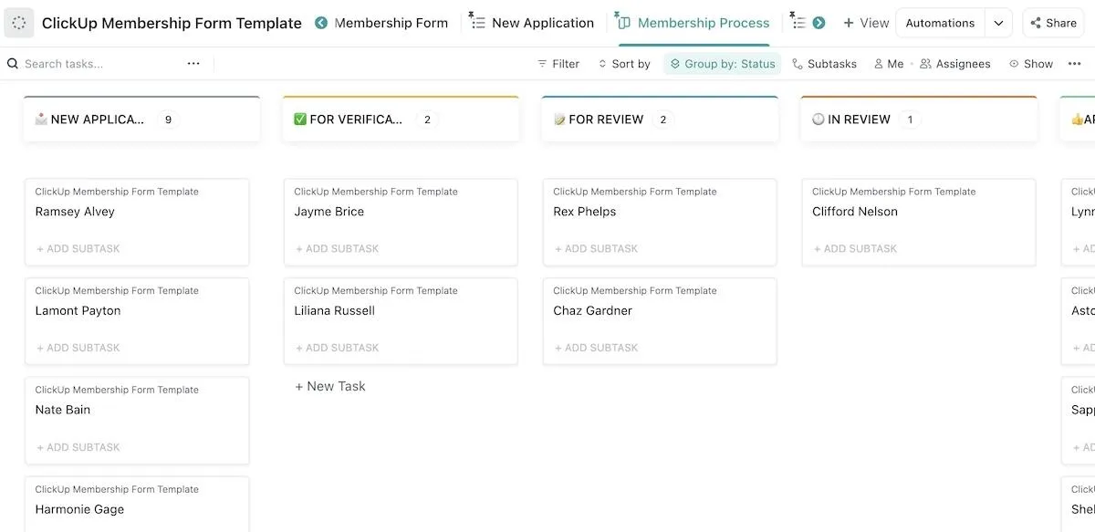 Modelo de formulário de adesão ao ClickUp