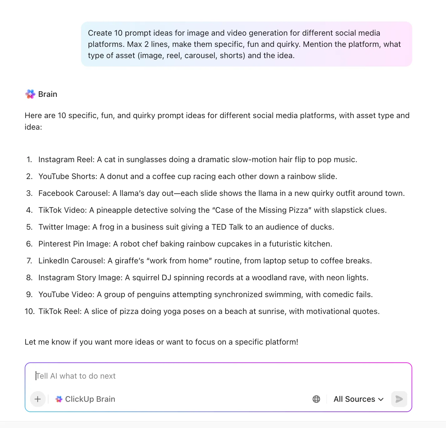 ClickUp Brain: META AI 프롬프트