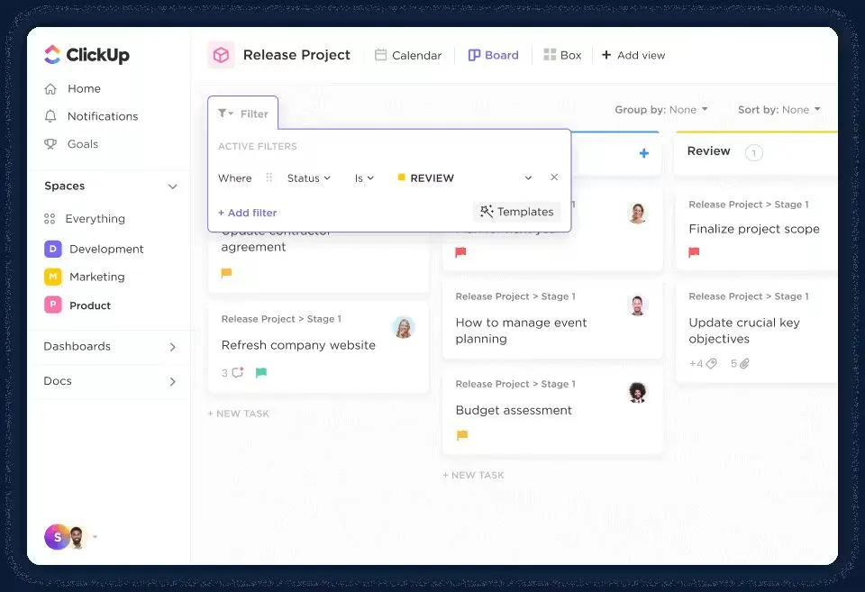 Tablero Kanban de ClickUp