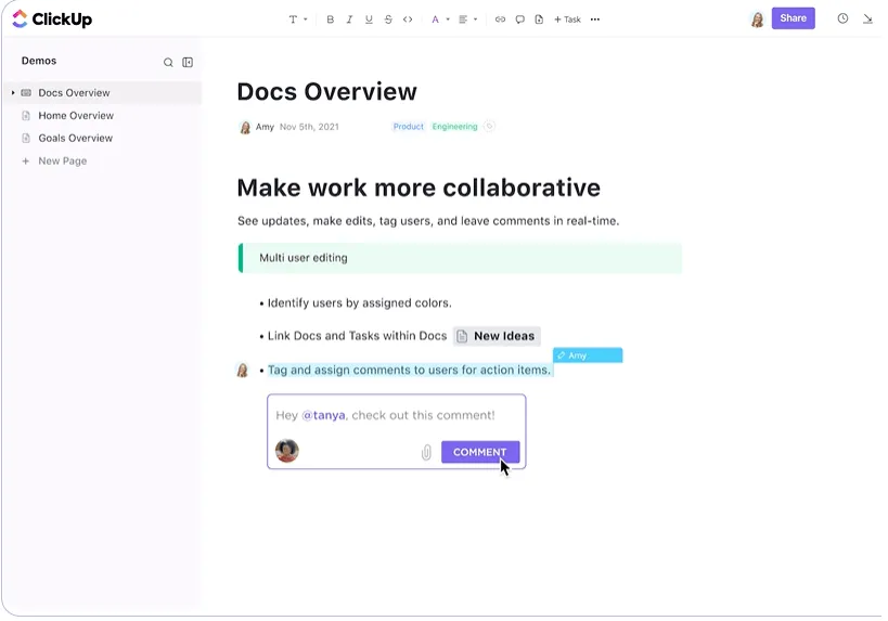 ClickUp Docs : domaines à améliorer au travail