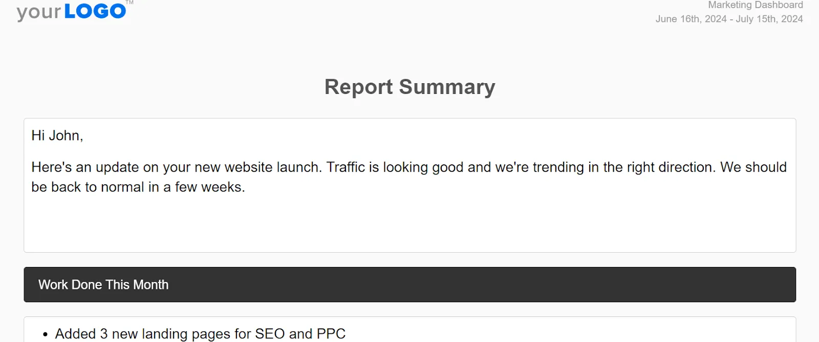 Mẫu báo cáo Google Analytics của Agency Analytics