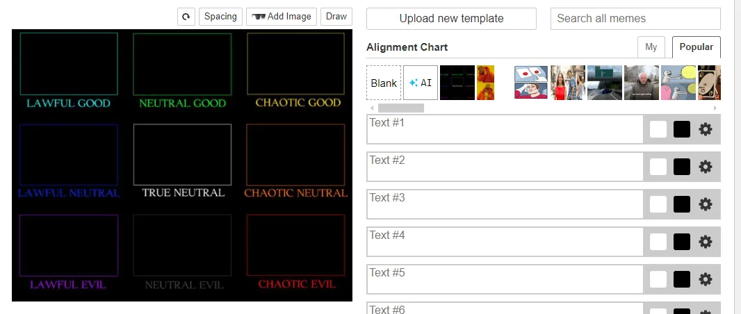 Erstellen Sie mit dem Alignment Chart Meme Generator von Imgflip benutzerdefinierte Diagramme ganz nach Ihren Wünschen.