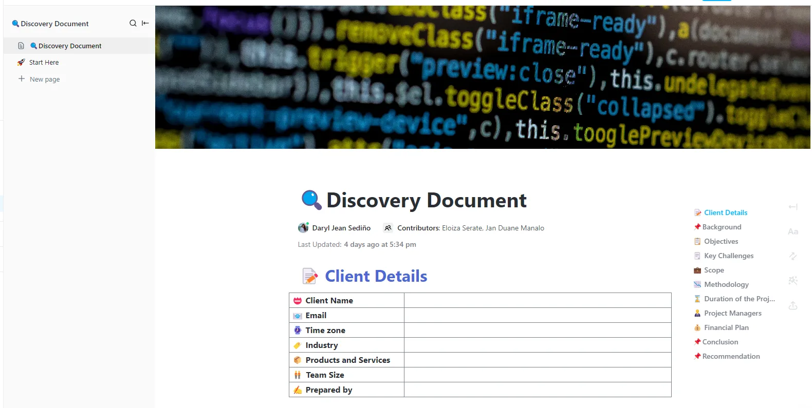 Modèle de document de découverte des services ClickUp