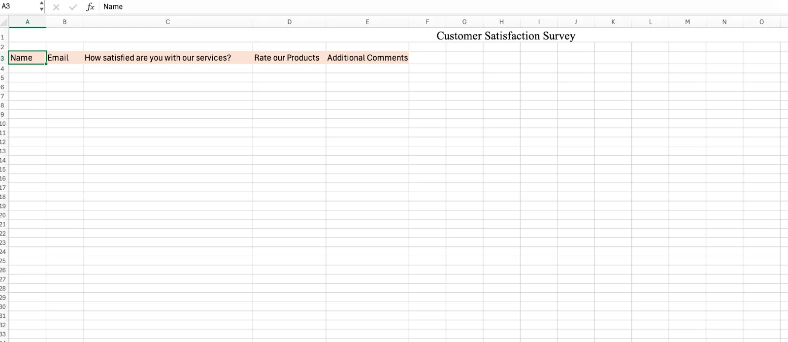 Excel'de anket oluşturmayı öğrenmek için anket yapısını oluşturun