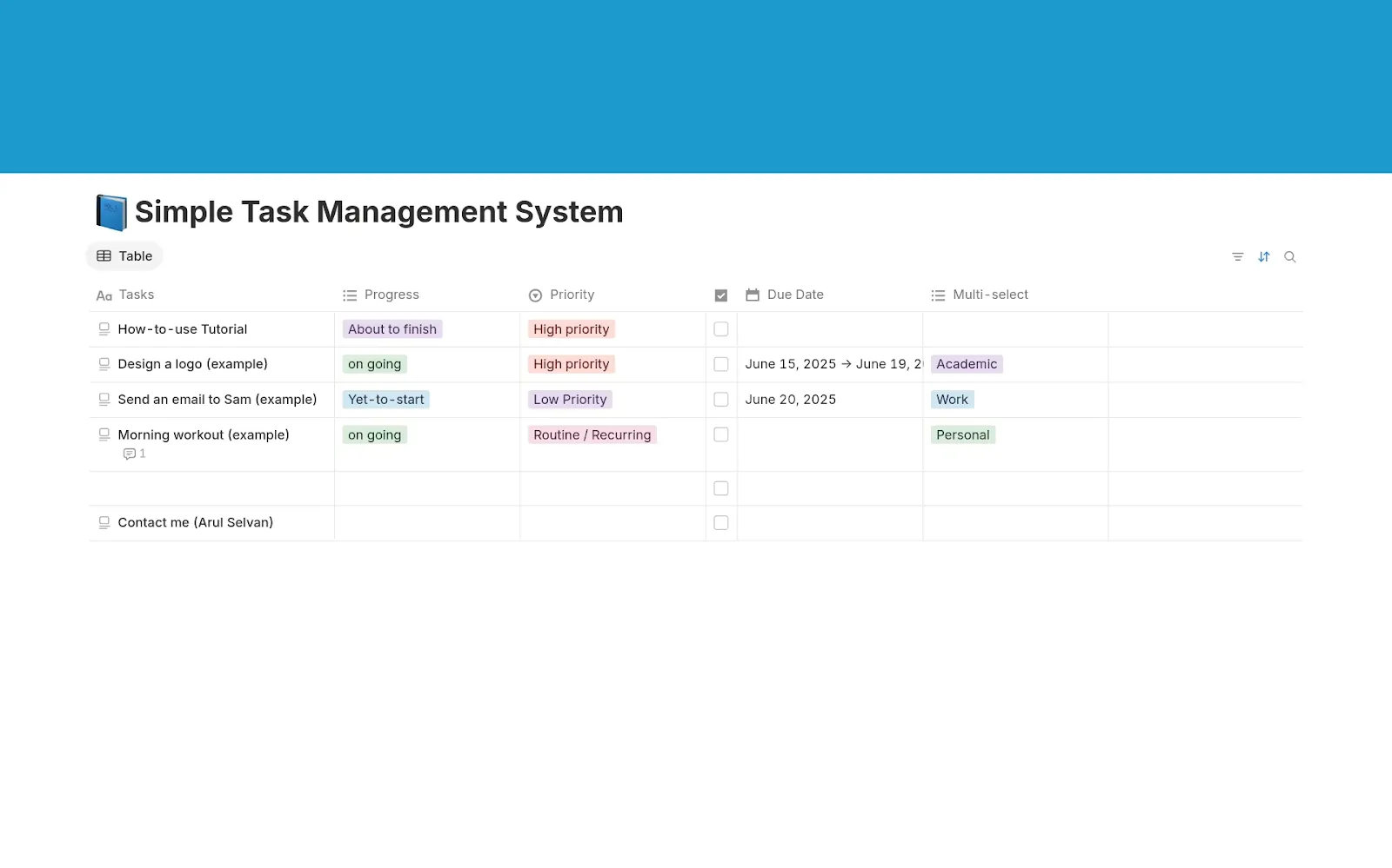 Eenvoudig taakbeheersysteem van Notion