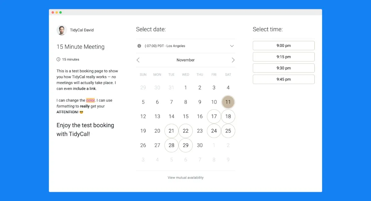 Integración del calendario inteligente TidyCal