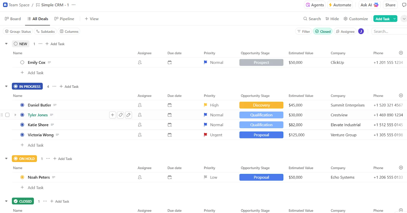Template CRM Sederhana ClickUp