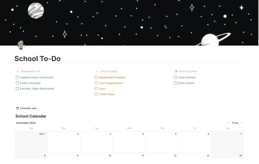 Template Daftar Tugas Sekolah Sederhana: template daftar tugas Notion