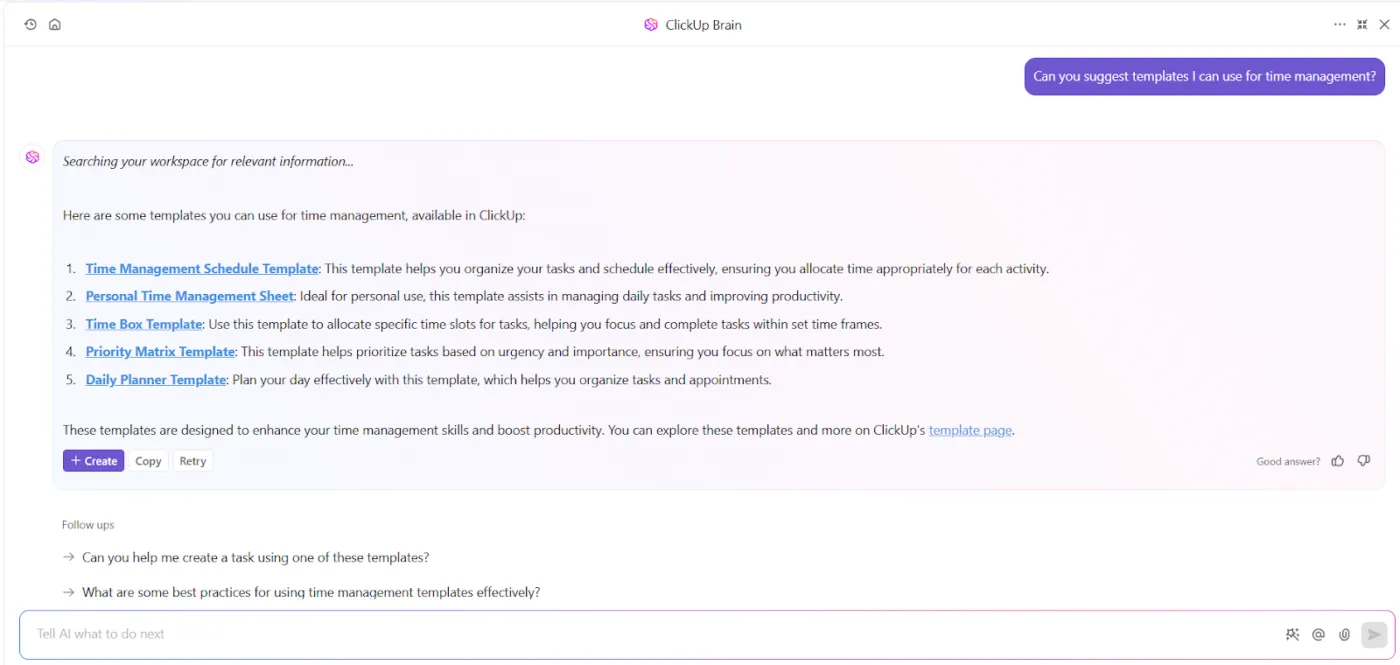Fornisci consigli più intelligenti sulle risorse utilizzando ClickUp Brain.
