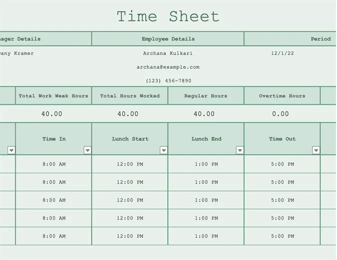 Mẫu bảng theo dõi thời gian Excel cho giờ làm việc của nhân viên