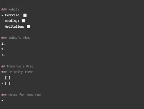 Modello di produttività conciso: modelli Obsidian