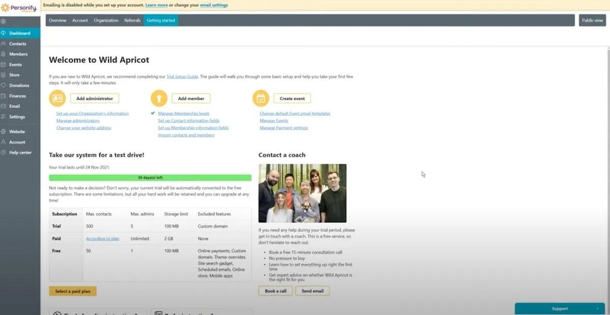 Software di gestione dei membri: Wild Apricot Dashboard