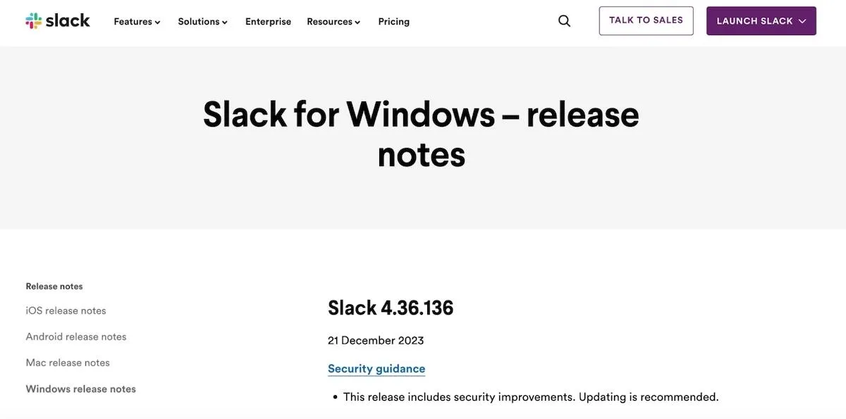 Ghi chú phát hành của Slack