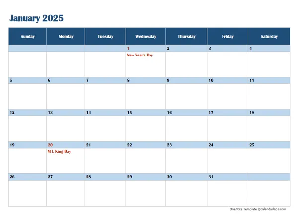 OneNote-Kalender-Vorlage 2025: : OneNote-Kalender-Vorlagen