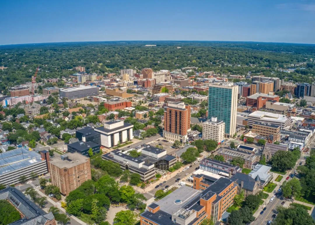 Vue aérienne du centre-ville d'Ann Arbor en été