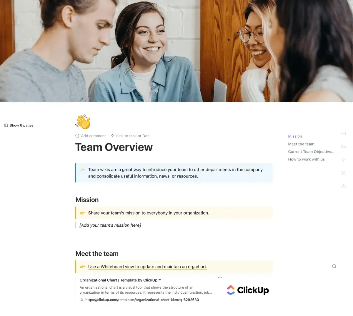 ClickUp wiki 템플릿으로 지식 공유에 협력하세요