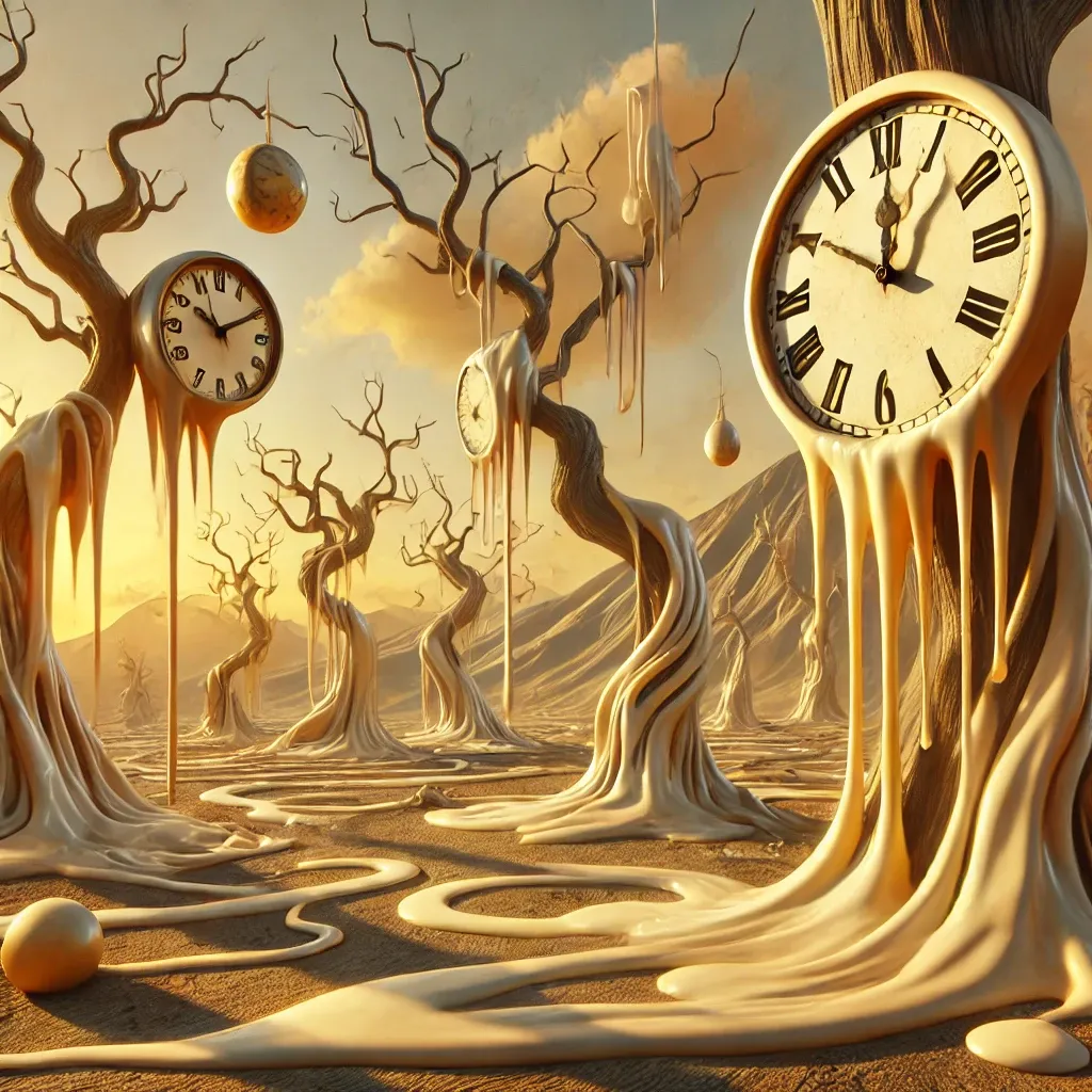 Surrealistyczny świat z topniejącymi zegarami