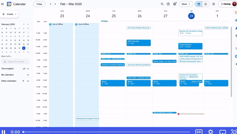 خطط بسهولة باستخدام ClickUp Calendar ودع الذكاء الاصطناعي يتكيف مع مهامك وأحداثك وأهدافك.