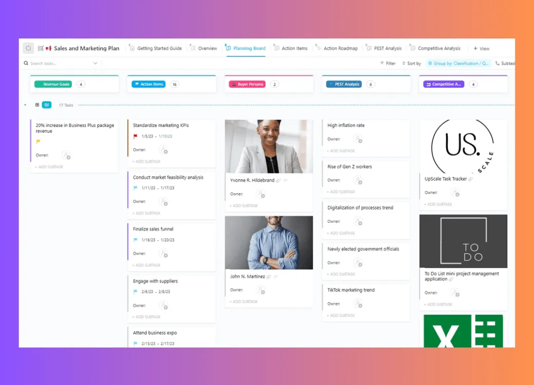 Vorlage für Vertrieb und Marketing von ClickUp