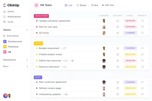 Assurez une collaboration fluide entre les RH, les responsables et les employés grâce à ClickUp.