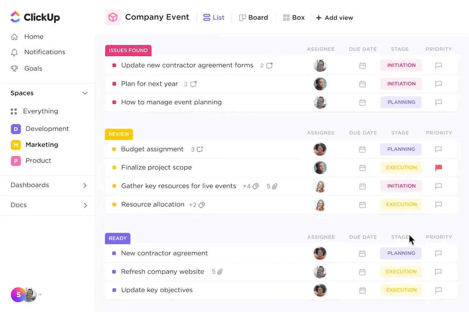 ClickUp-Aufgaben mit Beispielen für To-do-Listen