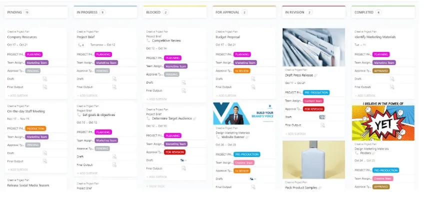 เทมเพลตแผนโครงการสร้างสรรค์ ClickUp