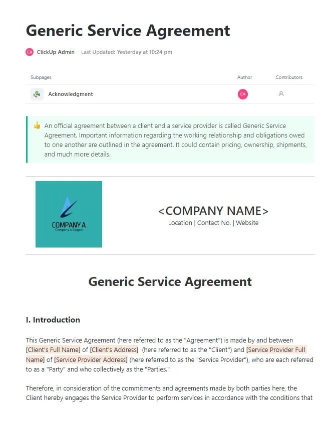 Modelo genérico de contrato de serviço: Modelo de termos e condições