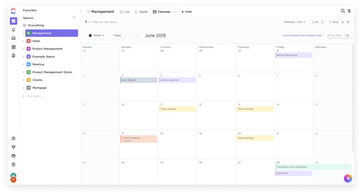 Visualizzazione calendario