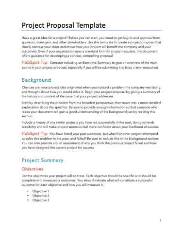 HubSpot의 프로젝트 제안 템플릿
