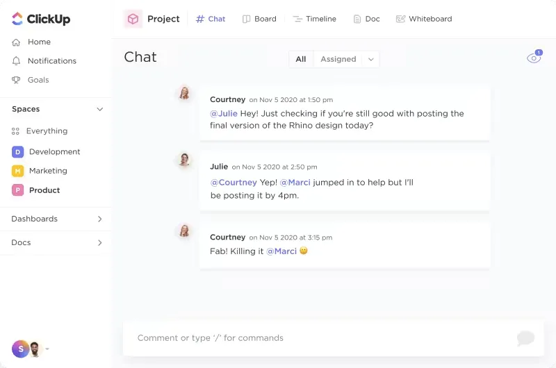 ClickUp 타임라인