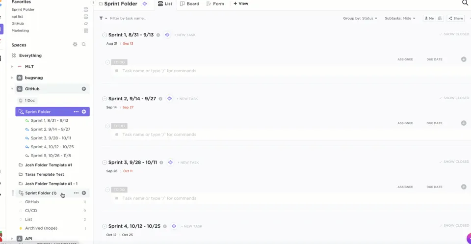 Verwenden Sie ClickUp, um einen effektiven Sprint-Zeitplan zu erstellen.