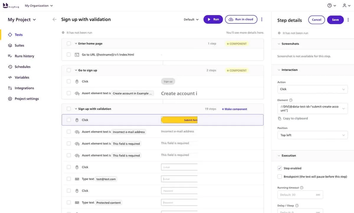 Checklist des tests de BugBug