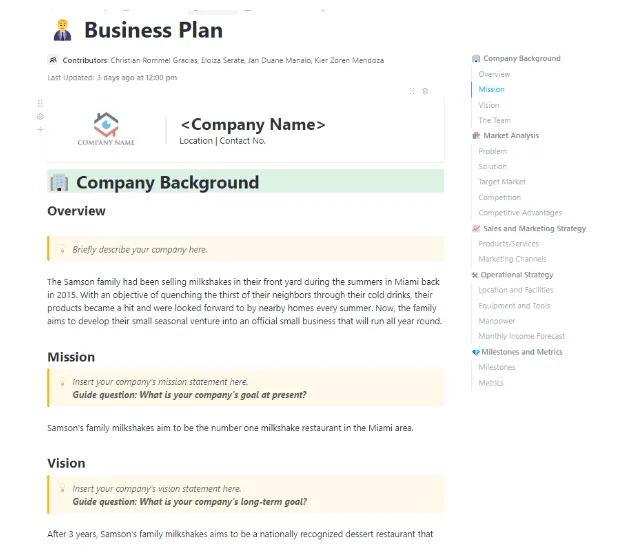 ClickUp İş Planı Belge Şablonu