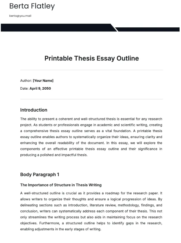 Template.net Modèle de plan de dissertation
