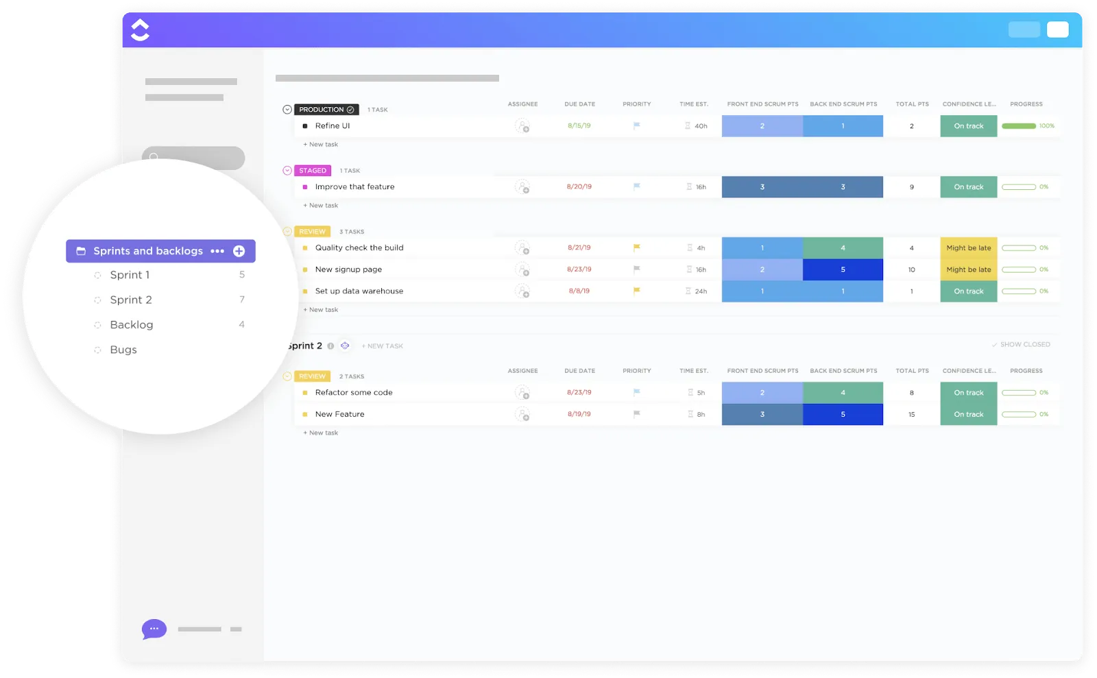 ClickUp-Vorlage für Backlogs und Sprints