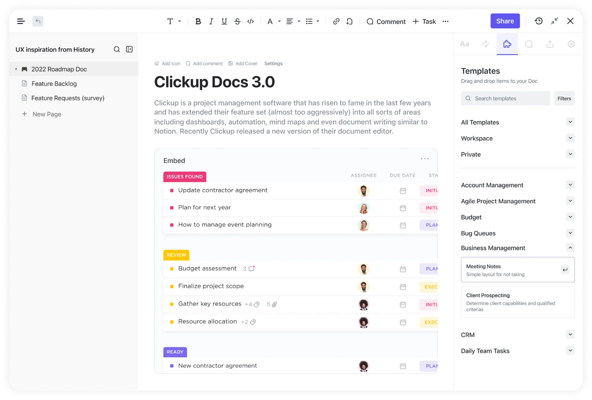 ClickUp Docs: เครื่องมือออนไลน์ที่เหมาะกับวิธีการจัดเรียงการ์ดที่เป็นเอกลักษณ์ของคุณ