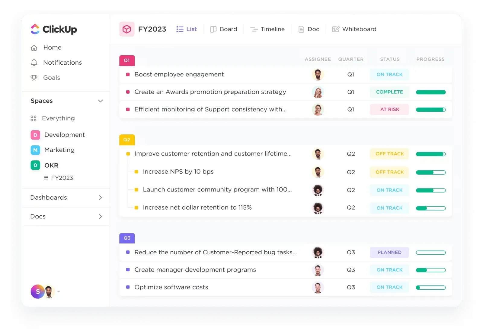La función de gestión de proyectos de ClickUp le ayudará a planear y ejecutar iniciativas estratégicas.