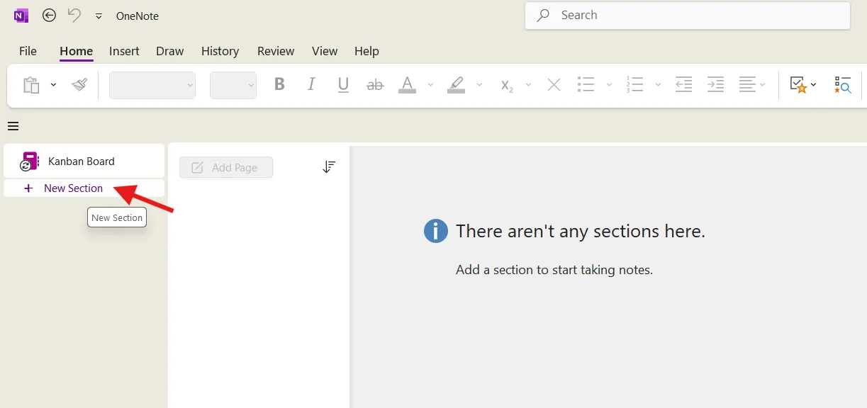 Configurez une section pour votre tableau : Comment créer un tableau Kanban dans OneNote
