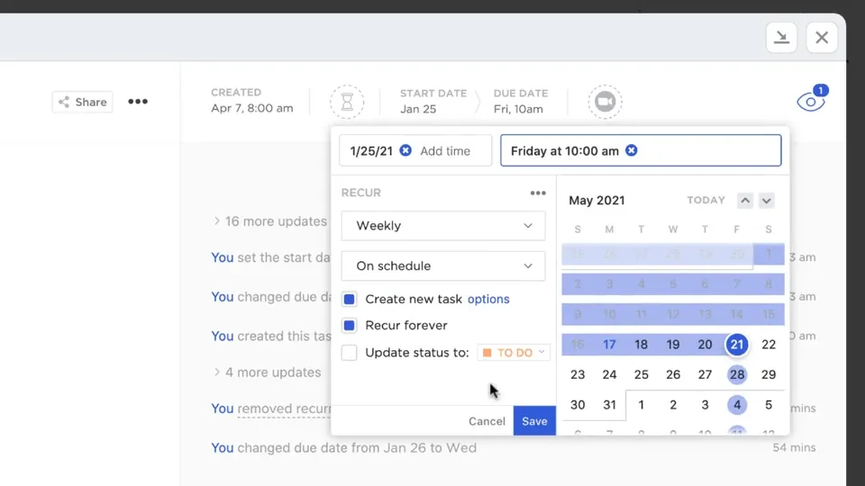 Nhiệm vụ lặp lại ClickUp