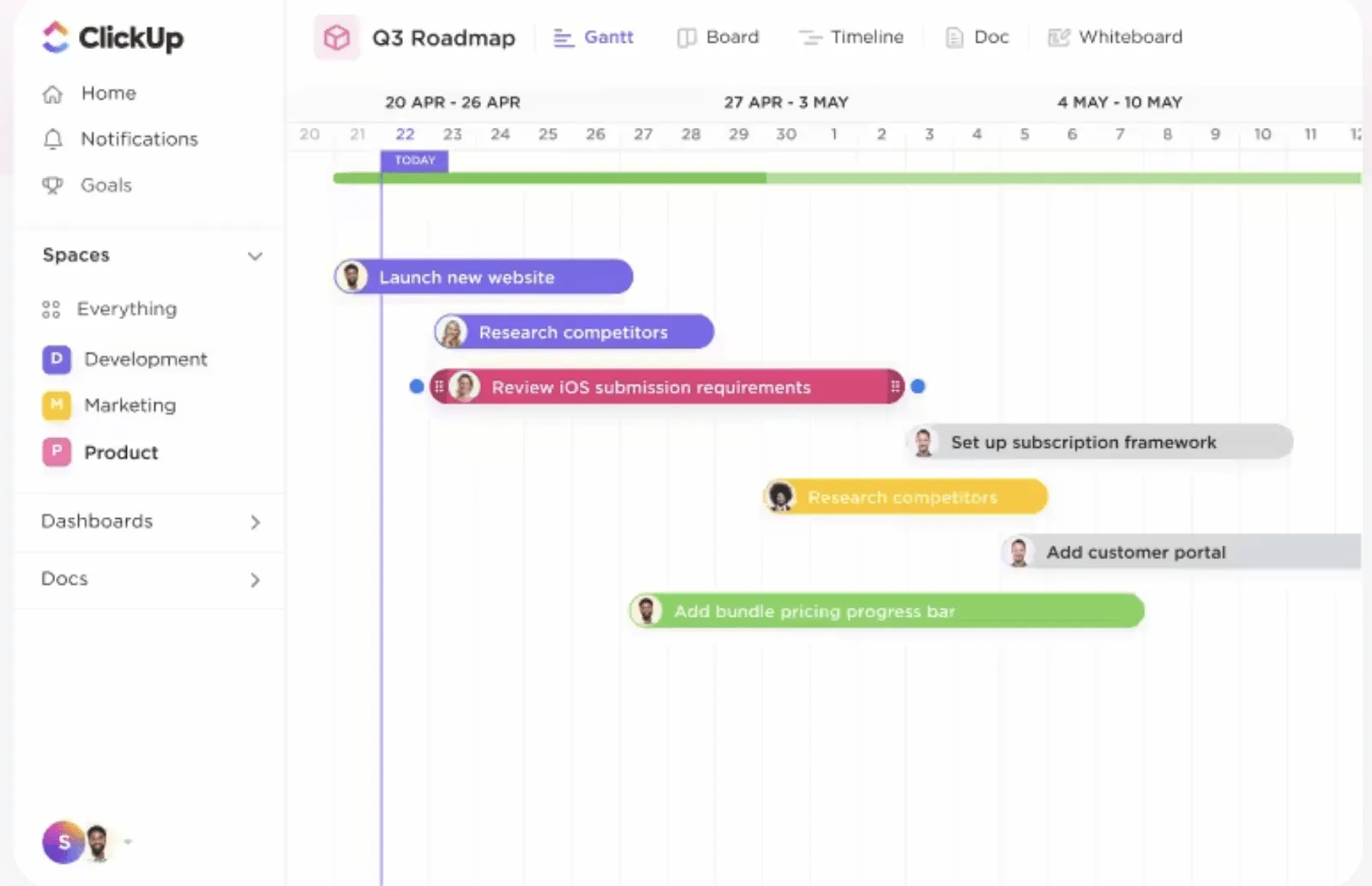 Planifica tus hojas de ruta trimestrales con la plantilla de gestión de proyectos de ClickUp.