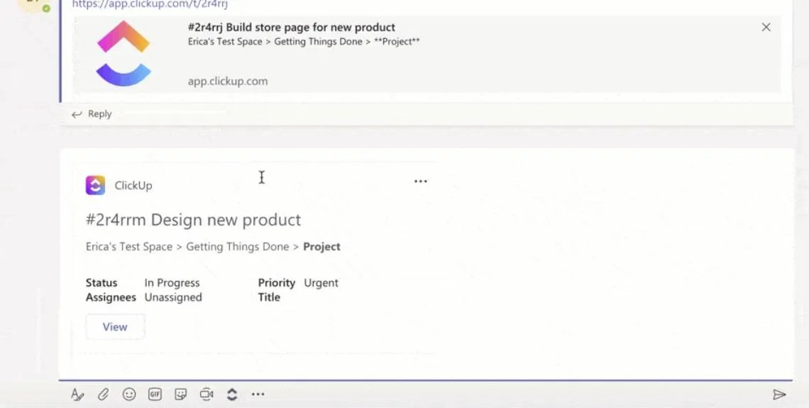 Cómo utilizar las integraciones de ClickUp con Microsoft Teams para adjuntar tareas en el chat de Teams